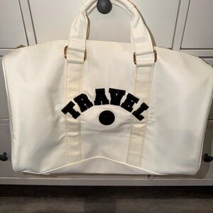 Stoney Clover Lane- white duffle bag “Travel”  letters embroidered